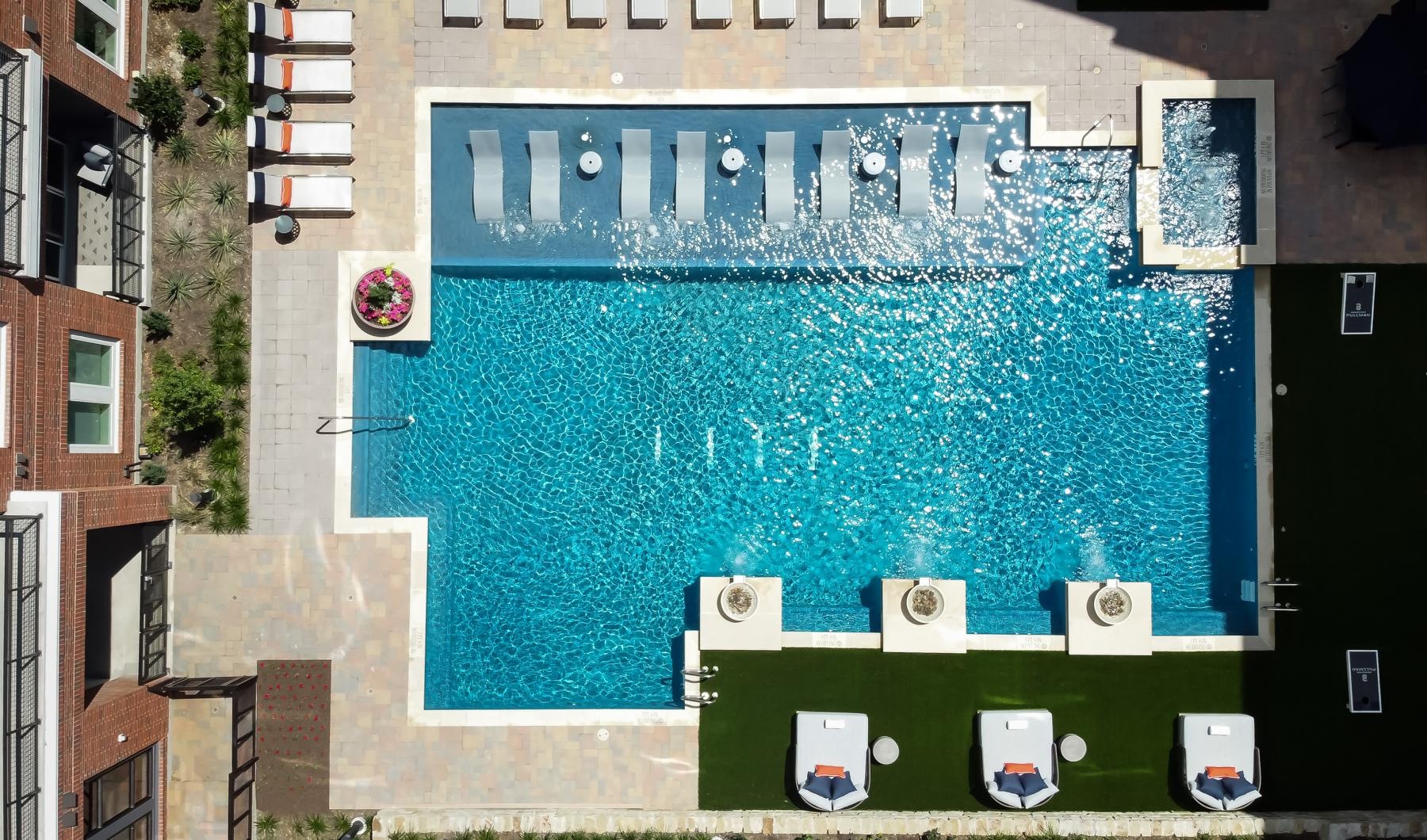a aerial view of the swimming pool